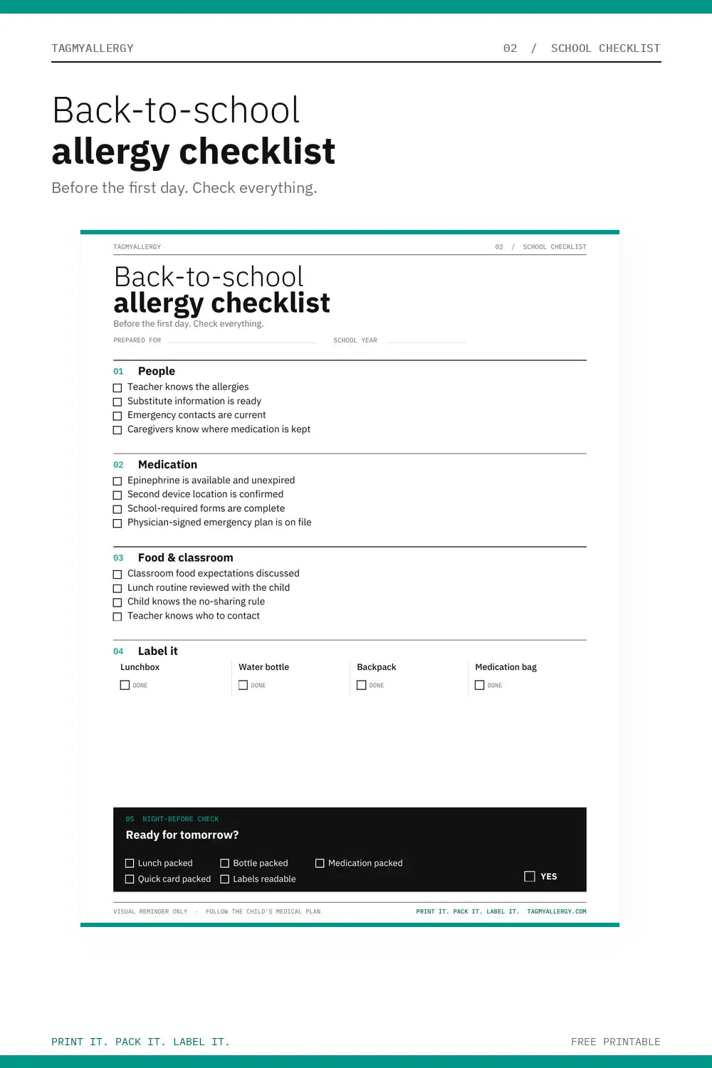 Free Printable Back-to-School Allergy Checklist (PDF)