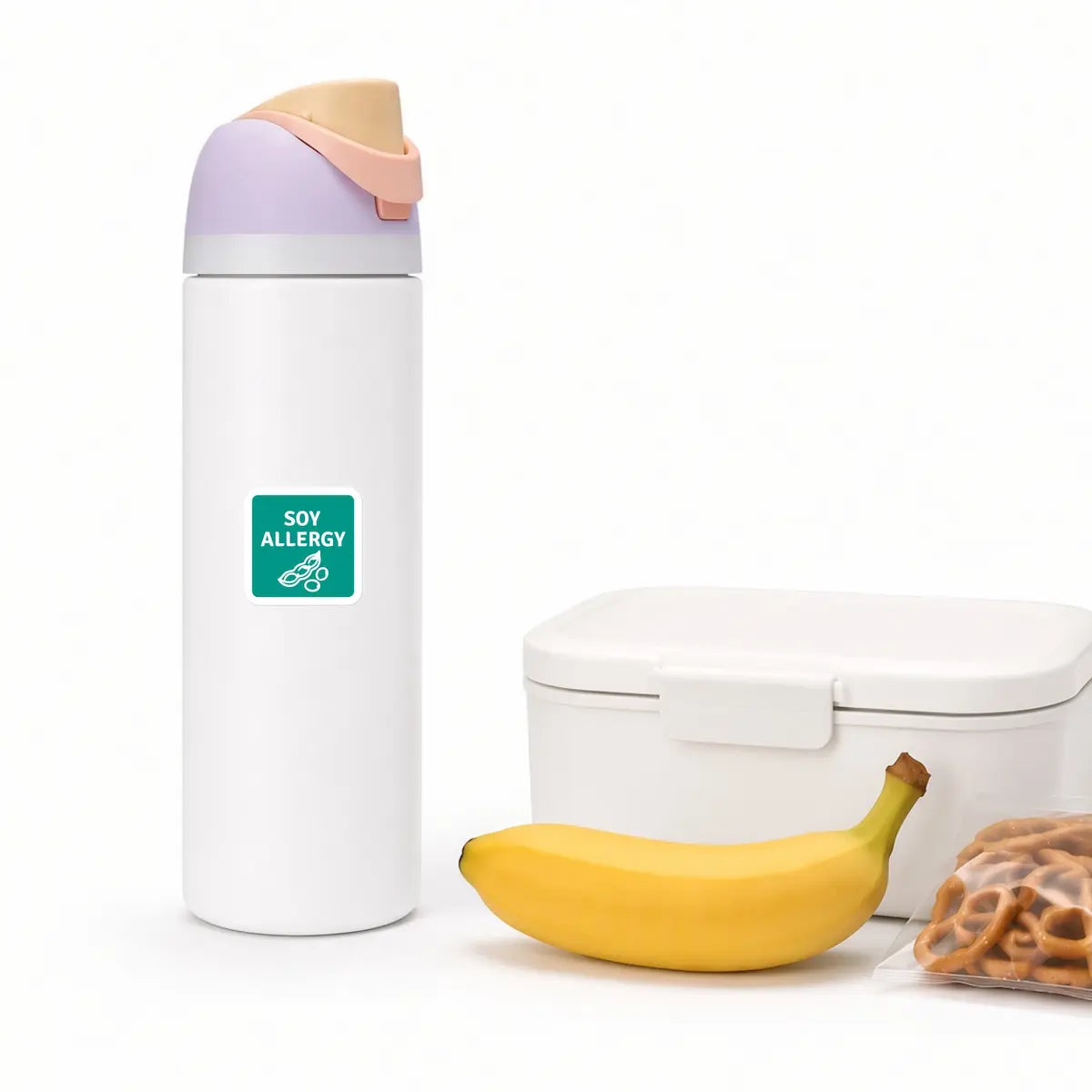 Water bottle allergy stickers: where they should sit