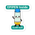 EPIPEN inside,  teal sticker with white bold text – allergy and anaphylaxis reminder for severe allergy sufferers, cute version.