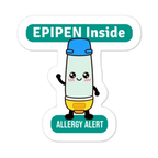 EPIPEN inside,  teal sticker with white bold text – allergy and anaphylaxis reminder for severe allergy sufferers, cute version.