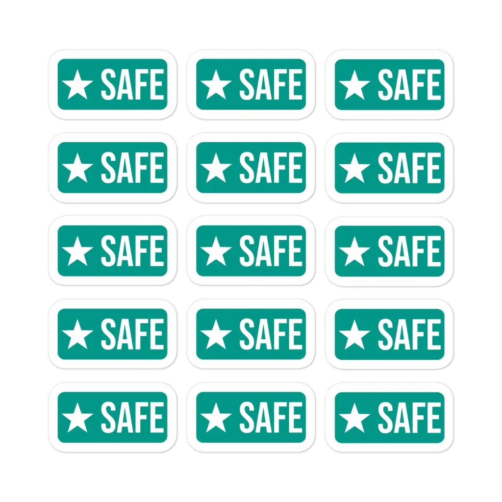 Allergy Safe Food Marks 15-sticker sheet, 1.4 x 0.7 inch high-opacity vinyl labels for allergen-free food, kitchen, fridge, and pantry.