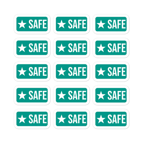 Allergy Safe Food Marks 15-sticker sheet, 1.4 x 0.7 inch high-opacity vinyl labels for allergen-free food, kitchen, fridge, and pantry.