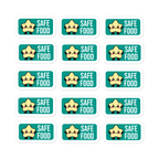 Allergy Safe Food Marks 15-sticker sheet, 1.4 x 0.7 inch high-opacity vinyl labels for allergen-free food, kitchen, fridge, and pantry, cute version.