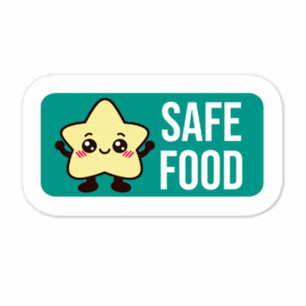 Allergy Safe Food Marks sticker, 1.4 x 0.7 inch high-opacity vinyl labels for allergen-free food, kitchen, fridge, and pantry, cute version.