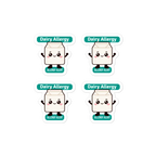 Set of 4 dairy allergy reminder stickers for lunchboxes and food containers, cute version