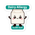 Dairy allergy reminder stickers for lunchboxes and food containers, cute version