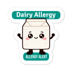 Dairy allergy reminder stickers for lunchboxes and food containers, cute version