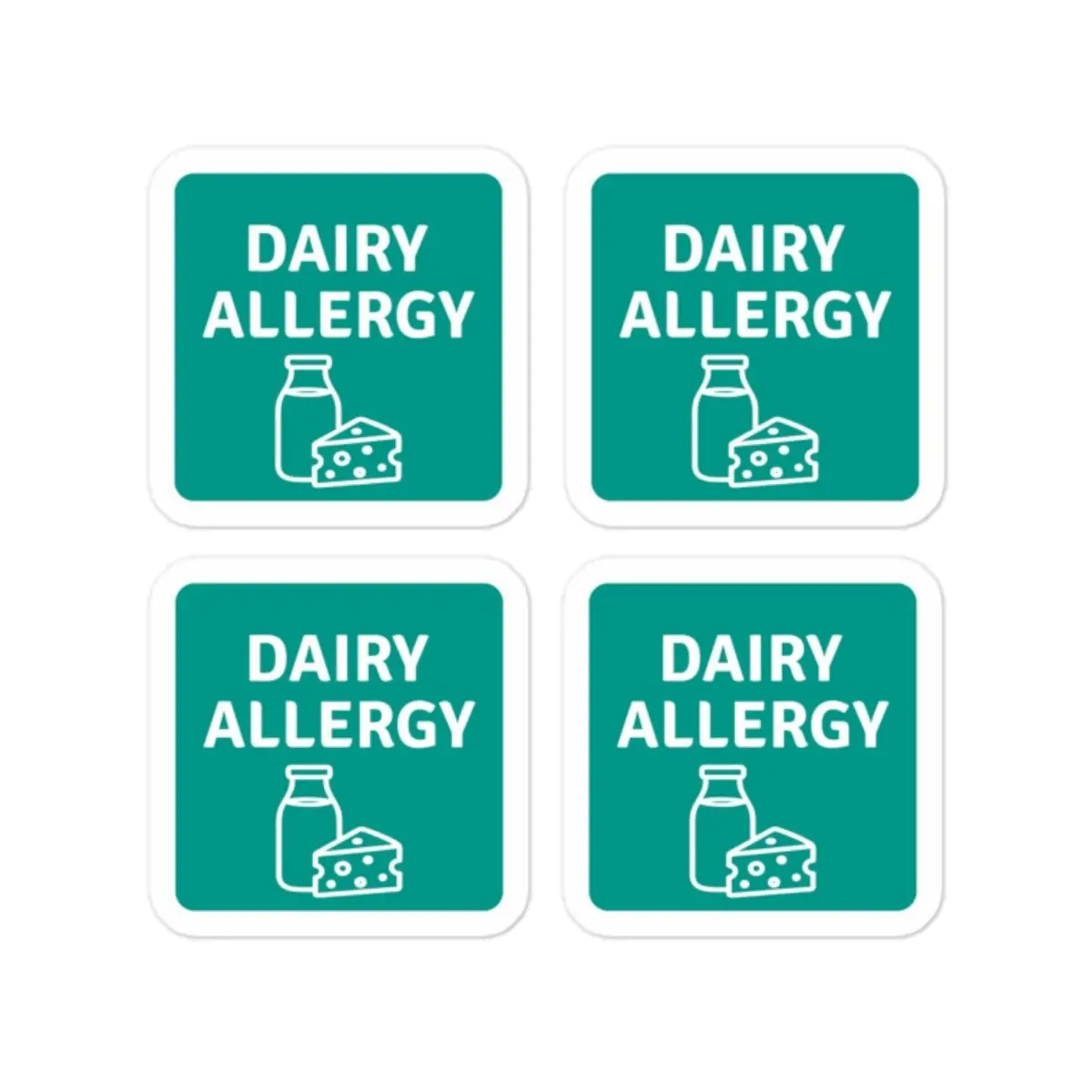 Set of 4 dairy allergy reminder stickers for lunchboxes and food containers