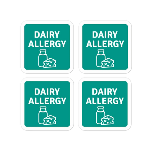 Set of 4 dairy allergy reminder stickers for lunchboxes and food containers