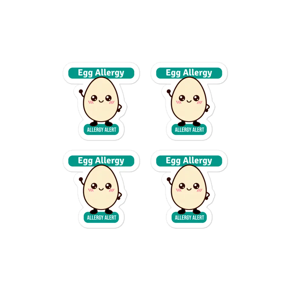 Set of 4 egg allergy reminder stickers for lunchboxes and food containers, cute version