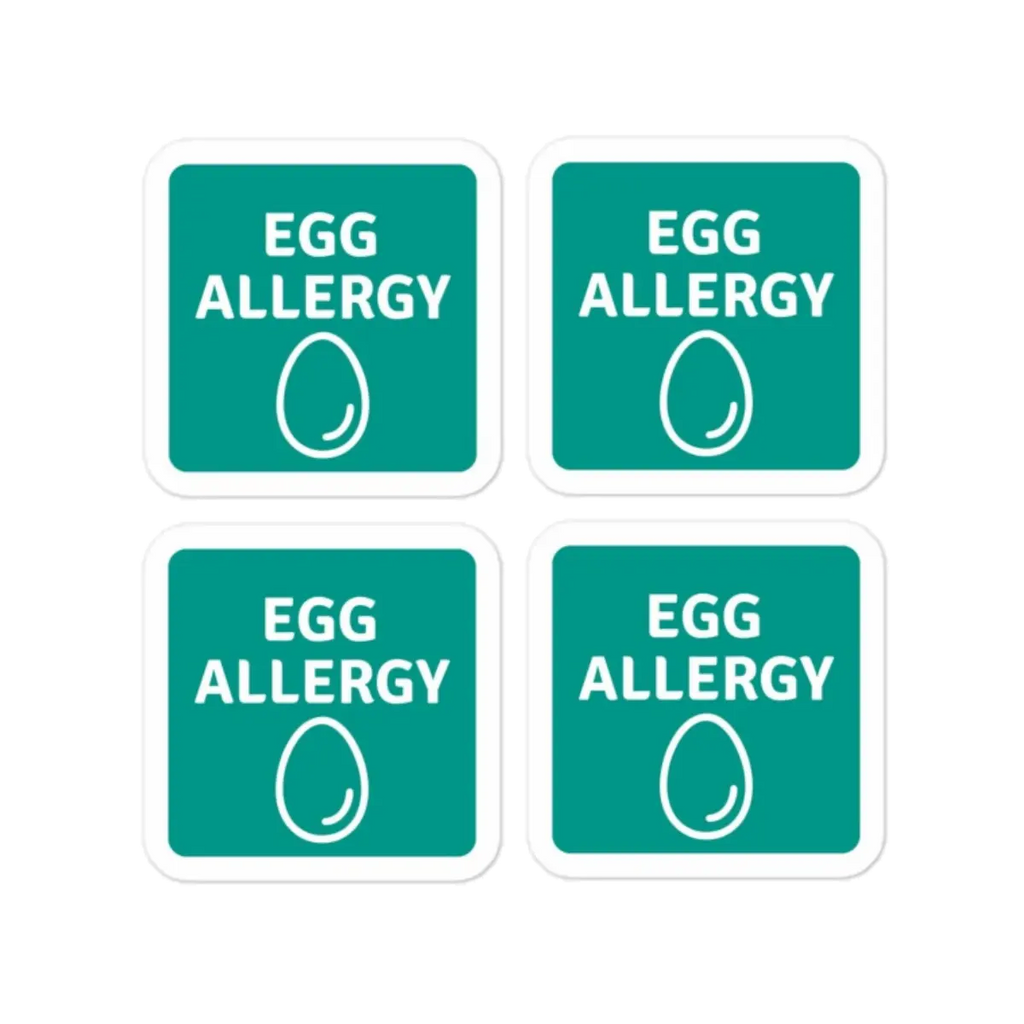 Set of 4 egg allergy reminder stickers for lunchboxes and food containers