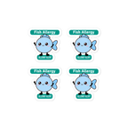 Set of 4 fish allergy reminder stickers for lunchboxes and food containers, cute version