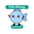 Fish allergy reminder stickers for lunchboxes and food containers, cute version