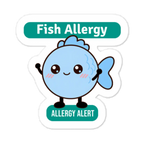 Fish allergy reminder stickers for lunchboxes and food containers, cute version