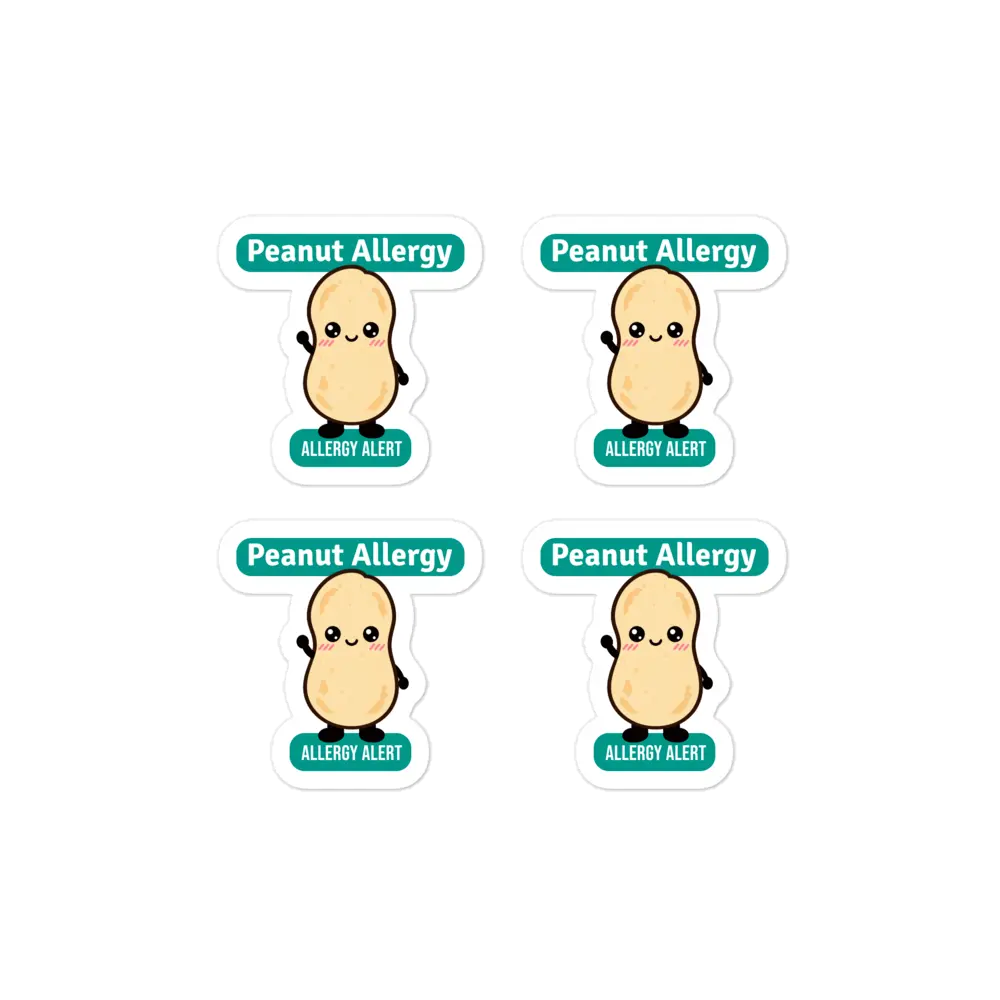 Set of 4 peanut allergy reminder stickers for lunchboxes and food containers, cute version