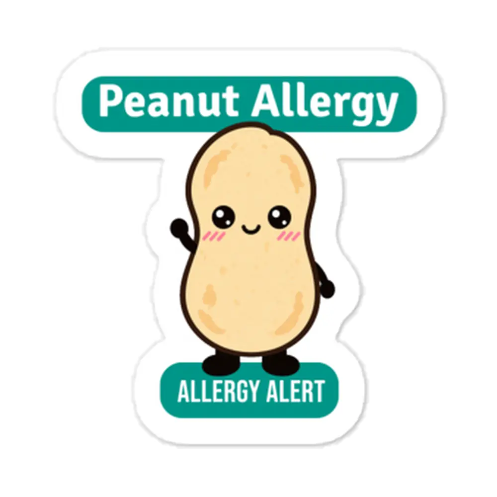 Peanut allergy reminder stickers for lunchboxes and food containers, cute version