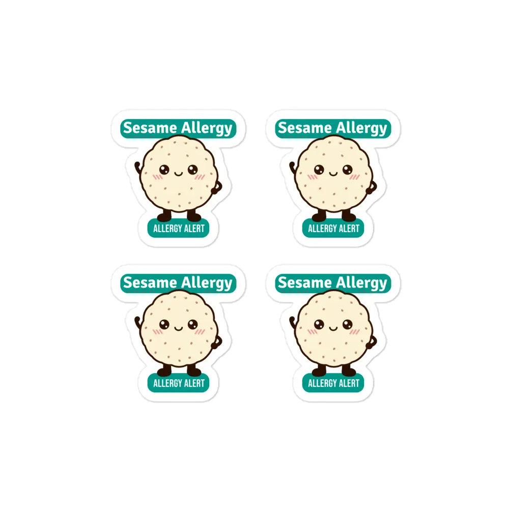 Set of 4 sesame allergy reminder stickers for lunchboxes and food containers, cute version