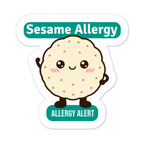 Sesame allergy reminder stickers for lunchboxes and food containers, cute version