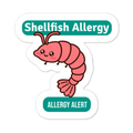 Shellfish allergy reminder stickers for lunchboxes and food containers, cute version