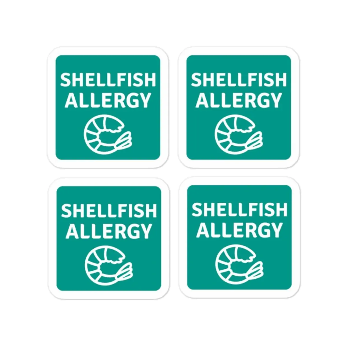 Set of 4 shellfish allergy reminder stickers for lunchboxes and food containers