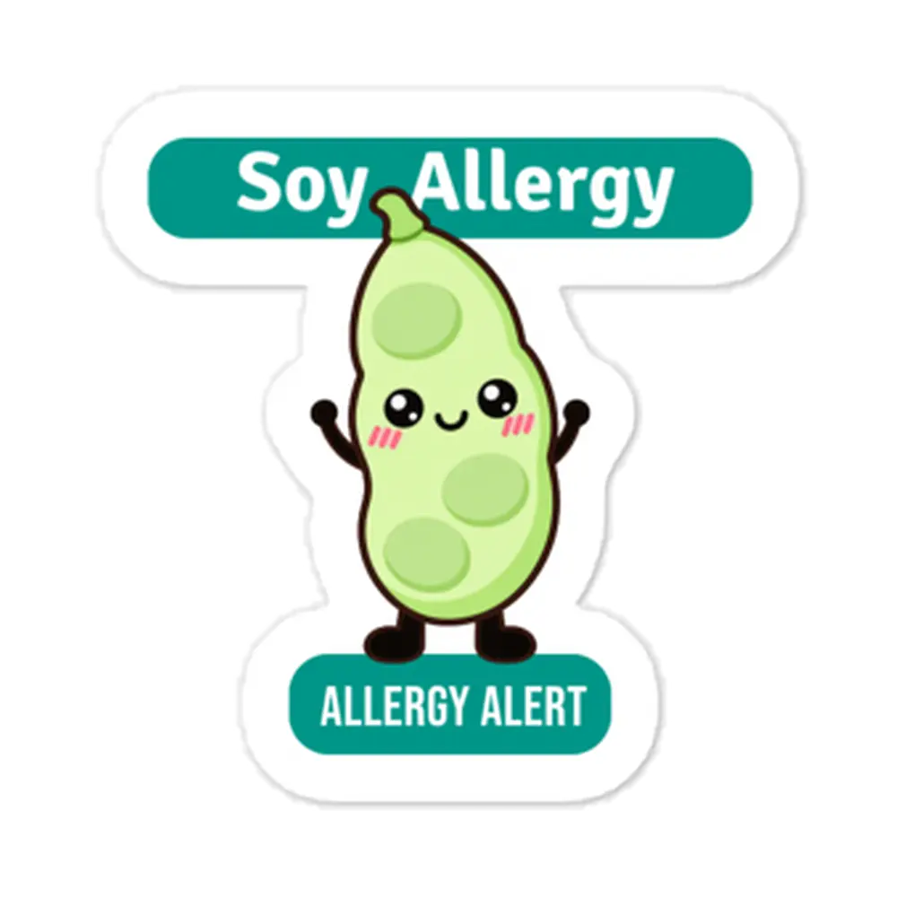 Soy allergy reminder stickers for lunchboxes and food containers, cute version