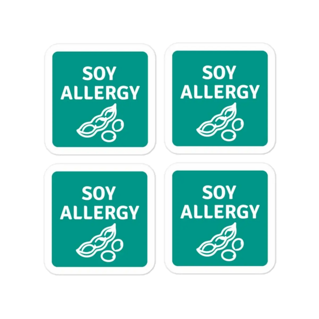 Set of 4 soy allergy reminder stickers for lunchboxes and food containers