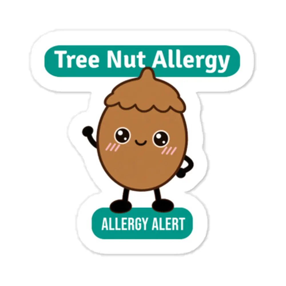 Tree nut allergy reminder stickers for lunchboxes and food containers, cute version