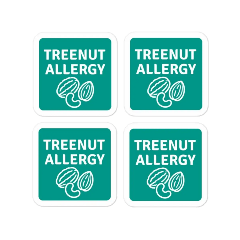 Set of 4 tree nut allergy reminder stickers for lunchboxes and food containers