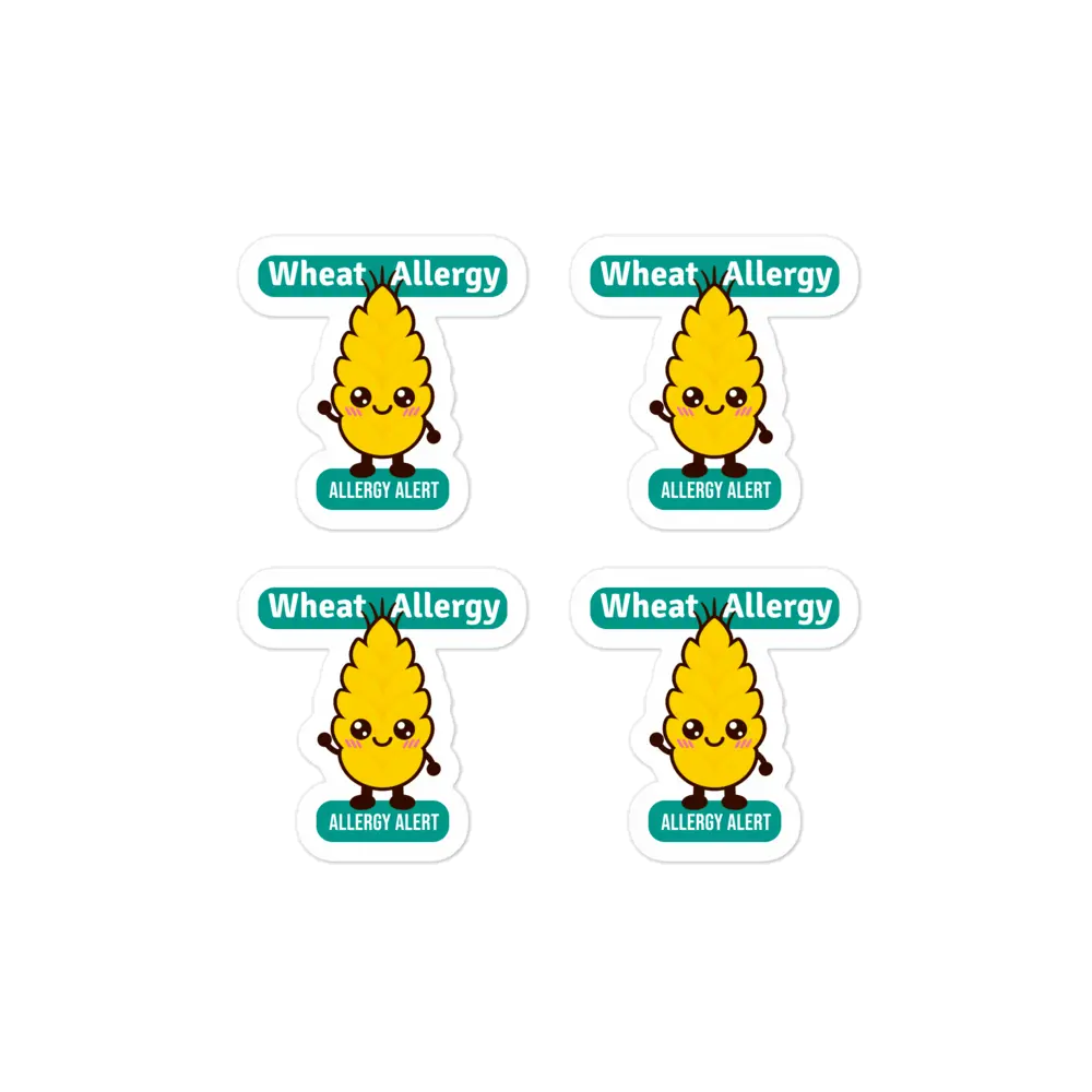 Set of 4 wheat allergy reminder stickers for lunchboxes and food containers, cute version