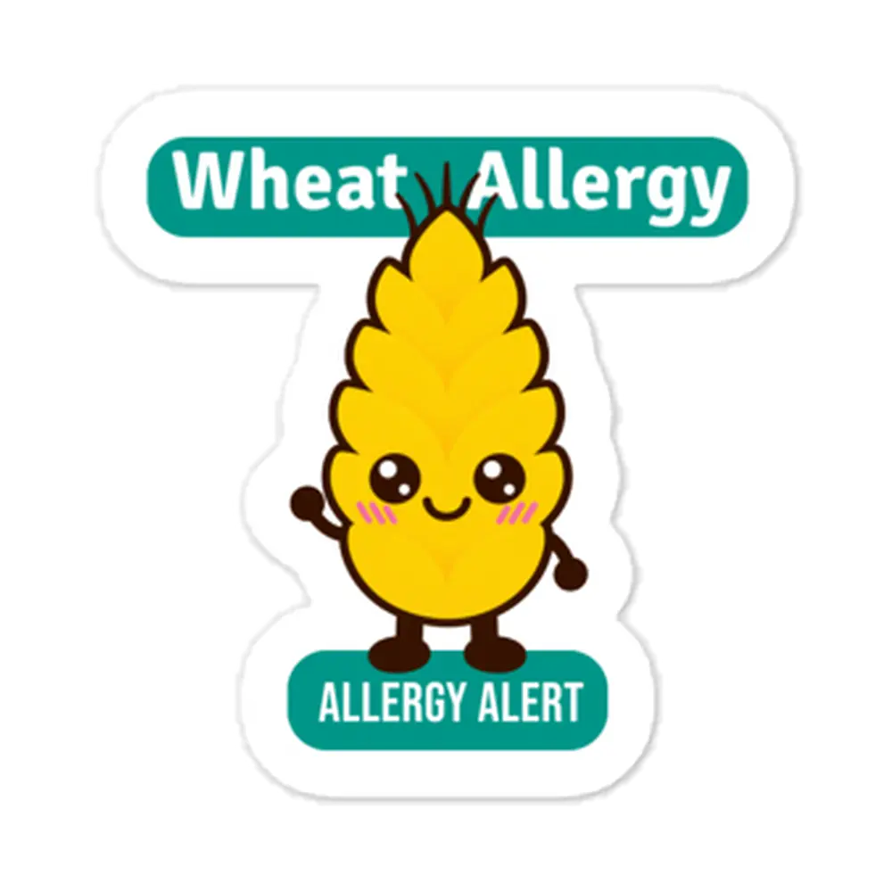 Wheat allergy reminder stickers for lunchboxes and food containers, cute version